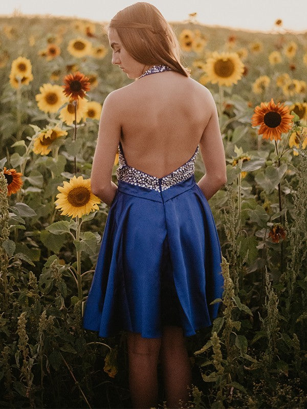 A-Line Halter Satin Sleeveless Mini Homecoming Dress - Chloe Dress