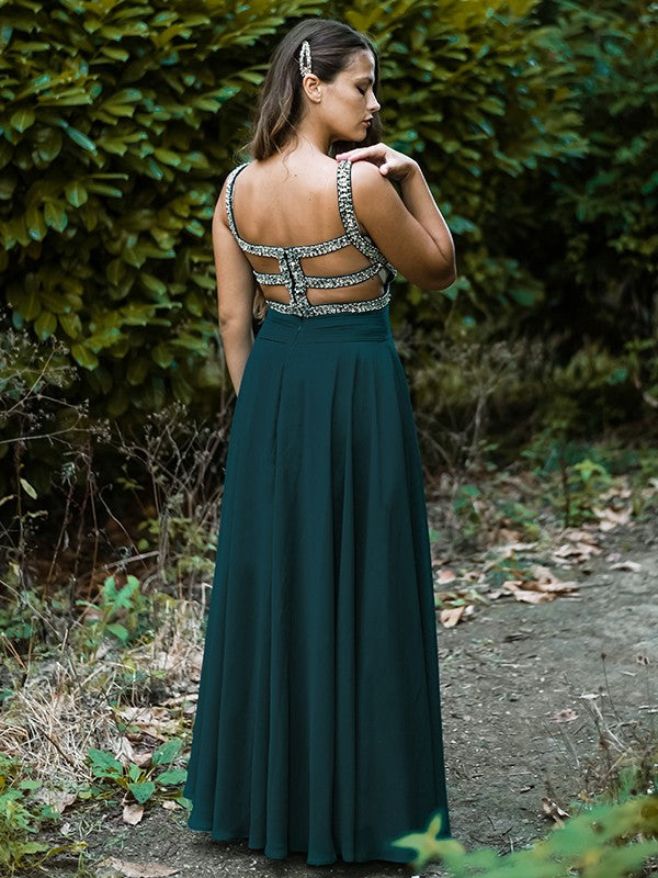 A-Line V-Neck Chiffon Sleeveless Floor-Length Dress - Chloe Dress