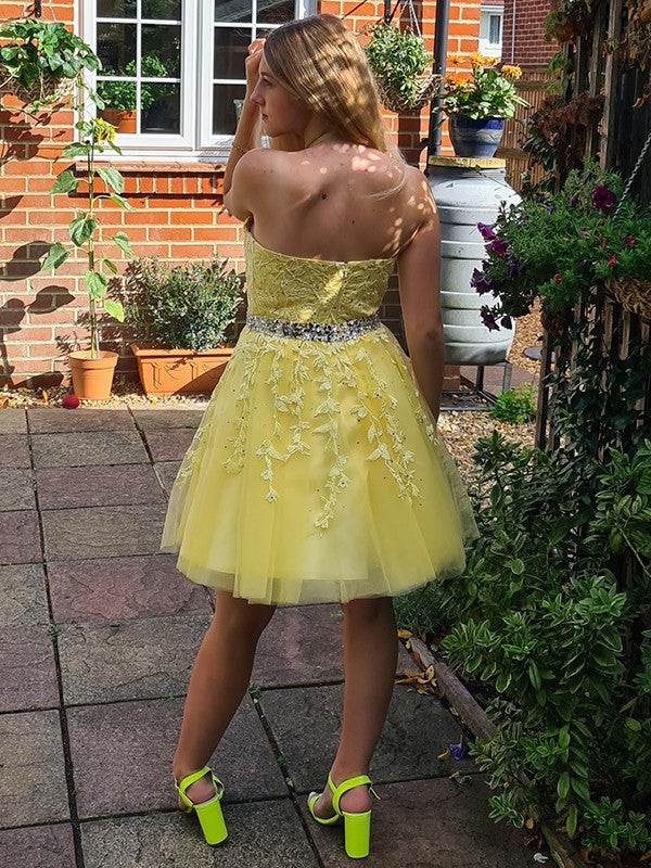 A-Line Halter Tulle Sleeveless Applique Mini Homecoming Dress - Chloe Dress