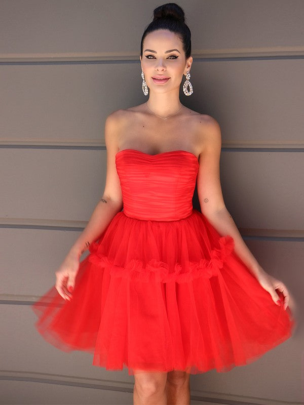 A-Line Strapless Tulle Sleeveless Ruffled Mini Homecoming Dress - Chloe Dress