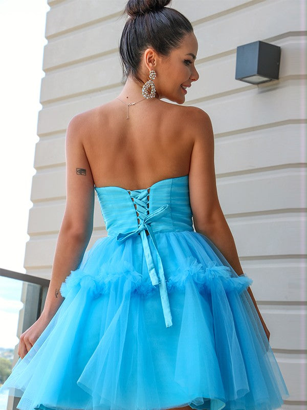 A-Line Strapless Tulle Sleeveless Ruffled Mini Homecoming Dress - Chloe Dress
