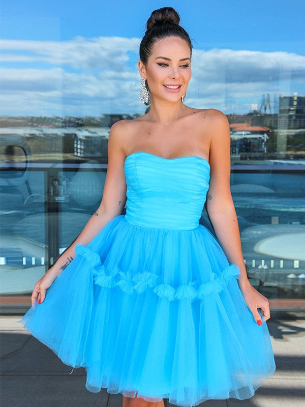 A-Line Strapless Tulle Sleeveless Ruffled Mini Homecoming Dress - Chloe Dress