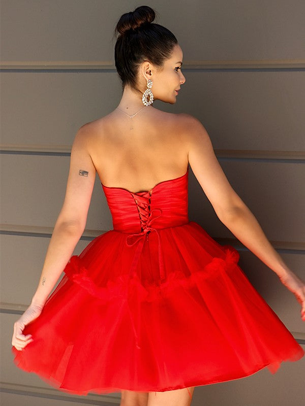 A-Line Strapless Tulle Sleeveless Ruffled Mini Homecoming Dress - Chloe Dress