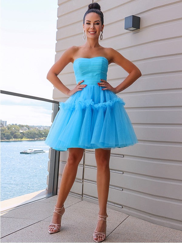 A-Line Strapless Tulle Sleeveless Ruffled Mini Homecoming Dress - Chloe Dress