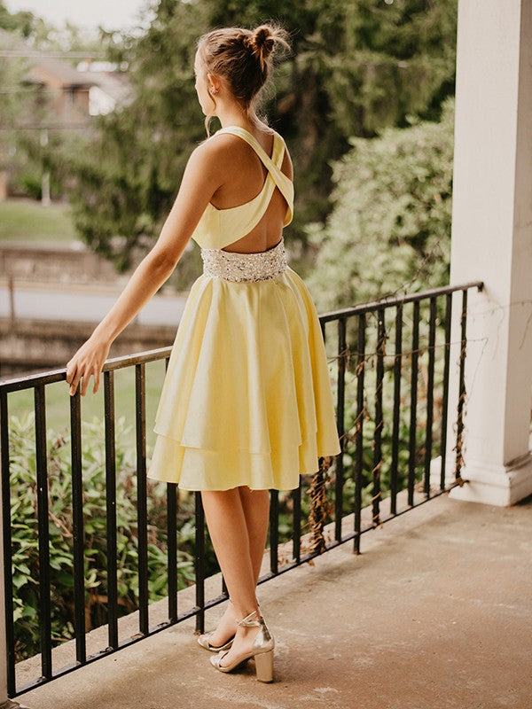 A-Line Satin Sleeveless Mini Homecoming Dress - Chloe Dress