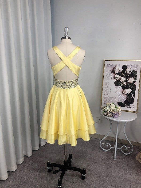 A-Line Satin Sleeveless Mini Homecoming Dress - Chloe Dress