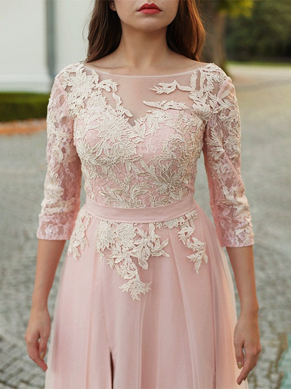 A-Line Tulle Three-Quarter Sleeve Train Tea-Length Dress - Chloe Dress