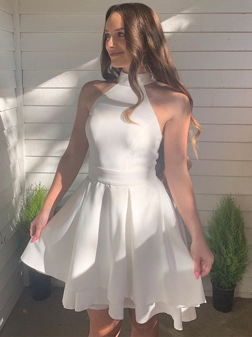A-Line Halter Satin Sleeveless Ruffled Mini Homecoming Dress - Chloe Dress