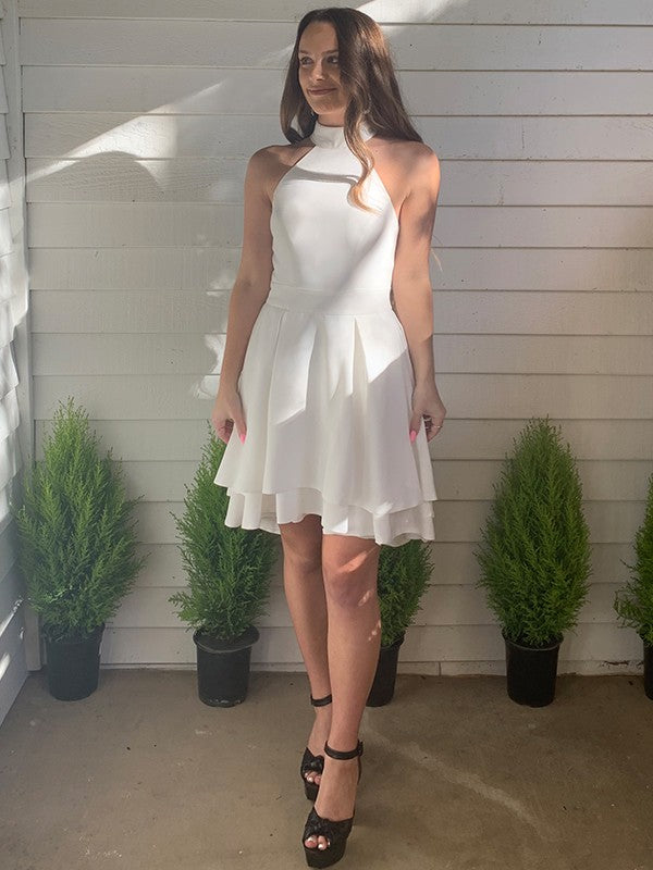 A-Line Halter Satin Sleeveless Ruffled Mini Homecoming Dress - Chloe Dress