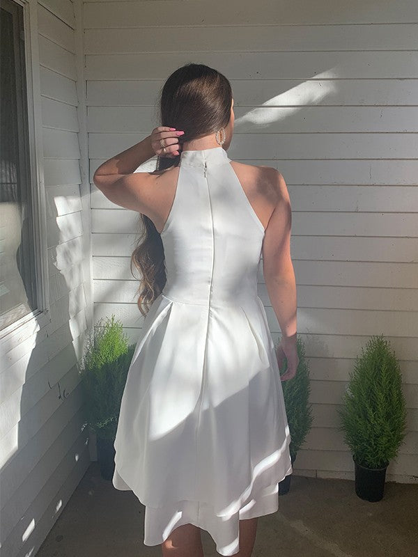 A-Line Halter Satin Sleeveless Ruffled Mini Homecoming Dress - Chloe Dress