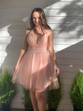 A-Line Halter Tulle Sleeveless Ruffled Mini Homecoming Dress - Chloe Dress