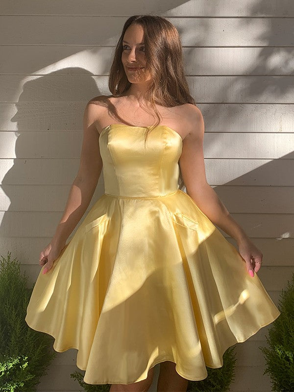 A-Line Strapless Satin Sleeveless Ruffled Mini Homecoming Dress - Chloe Dress