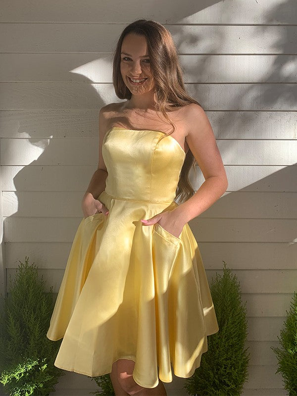 A-Line Strapless Satin Sleeveless Ruffled Mini Homecoming Dress - Chloe Dress