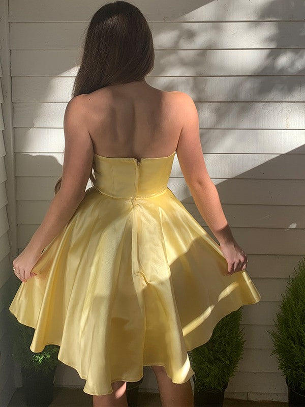 A-Line Strapless Satin Sleeveless Ruffled Mini Homecoming Dress - Chloe Dress