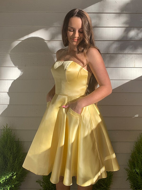 A-Line Strapless Satin Sleeveless Ruffled Mini Homecoming Dress - Chloe Dress