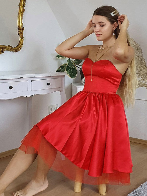 A-Line Sweetheart Satin Sleeveless Ruffled Mini Homecoming Dress - Chloe Dress