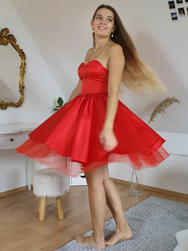 A-Line Sweetheart Satin Sleeveless Ruffled Mini Homecoming Dress - Chloe Dress
