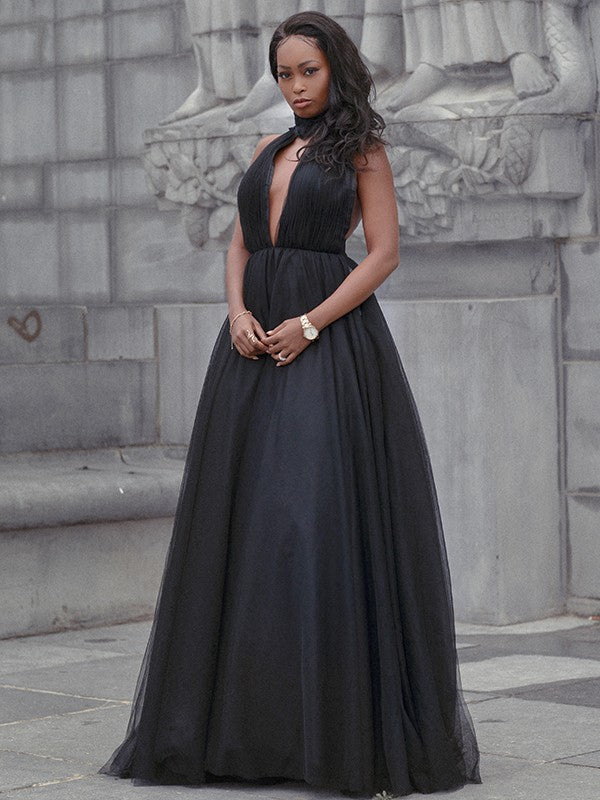 Ball Gown V-Neck Tulle Sleeveless Ruffled Gown - Chloe Dress