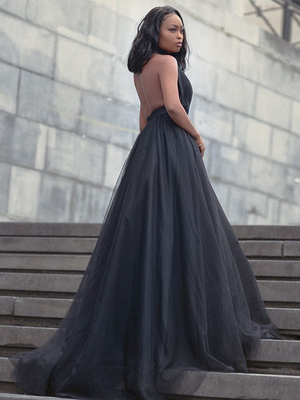 Ball Gown V-Neck Tulle Sleeveless Ruffled Gown - Chloe Dress