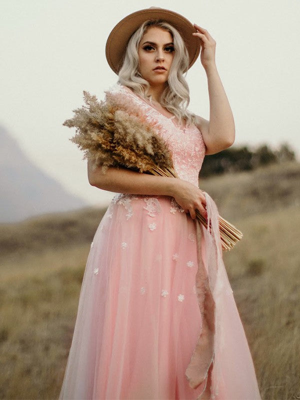 A-Line Sweetheart Tulle Sleeveless Applique Floor-Length Dress - Chloe Dress