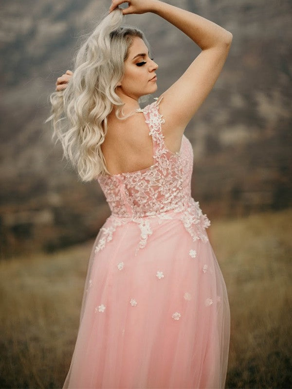 A-Line Sweetheart Tulle Sleeveless Applique Floor-Length Dress - Chloe Dress