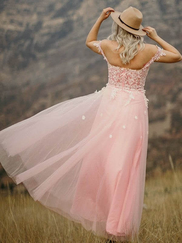 A-Line Sweetheart Tulle Sleeveless Applique Floor-Length Dress - Chloe Dress