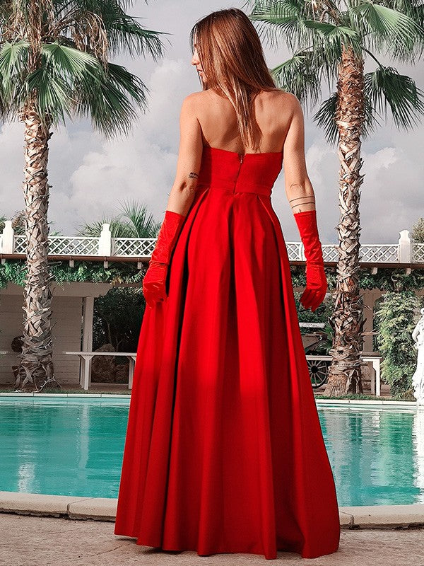 A-Line Sweetheart Satin Sleeveless Ruffled Floor-Length Dress - Chloe Dress