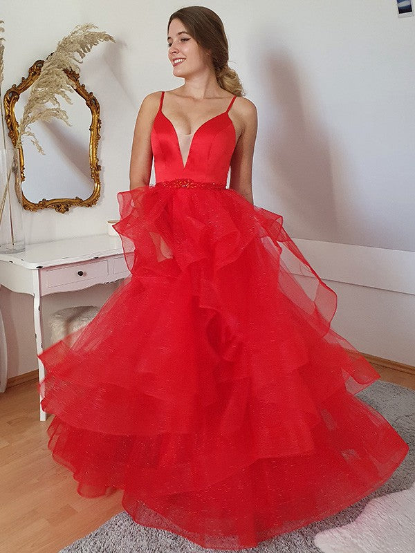 A-Line Spaghetti Strap Tulle Sleeveless Floor-Length Dress - Chloe Dress