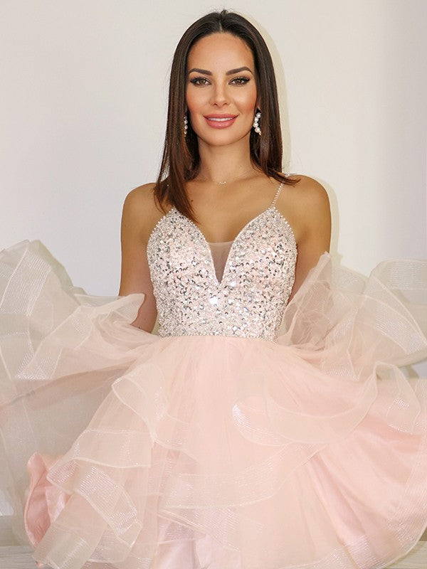 A-Line Spaghetti Strap Tulle Sleeveless Mini Homecoming Dress - Chloe Dress