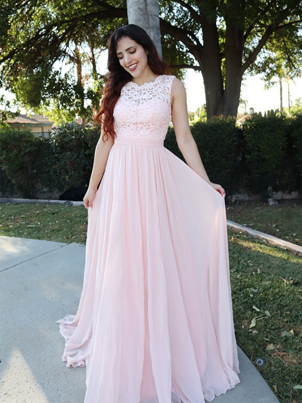 A-Line Chiffon Sleeveless Applique Floor-Length Dress - Chloe Dress