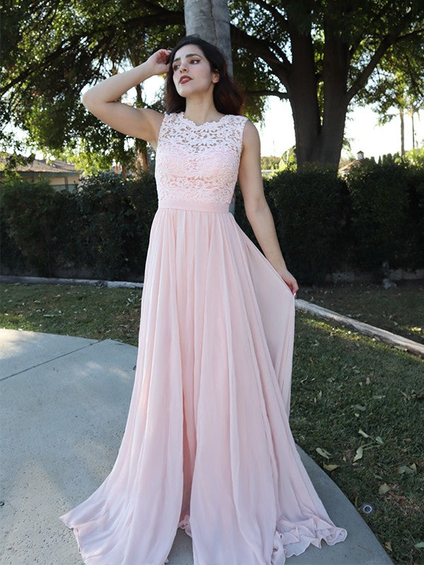 A-Line Chiffon Sleeveless Applique Floor-Length Dress - Chloe Dress