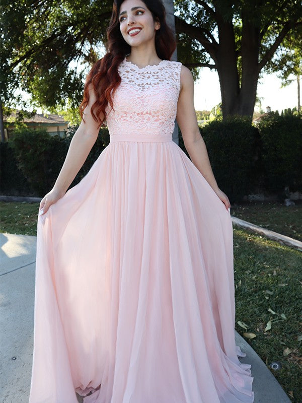 A-Line Chiffon Sleeveless Applique Floor-Length Dress - Chloe Dress