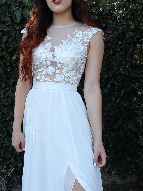 A-Line Chiffon Short Sleeve Train Mini Dress - Chloe Dress