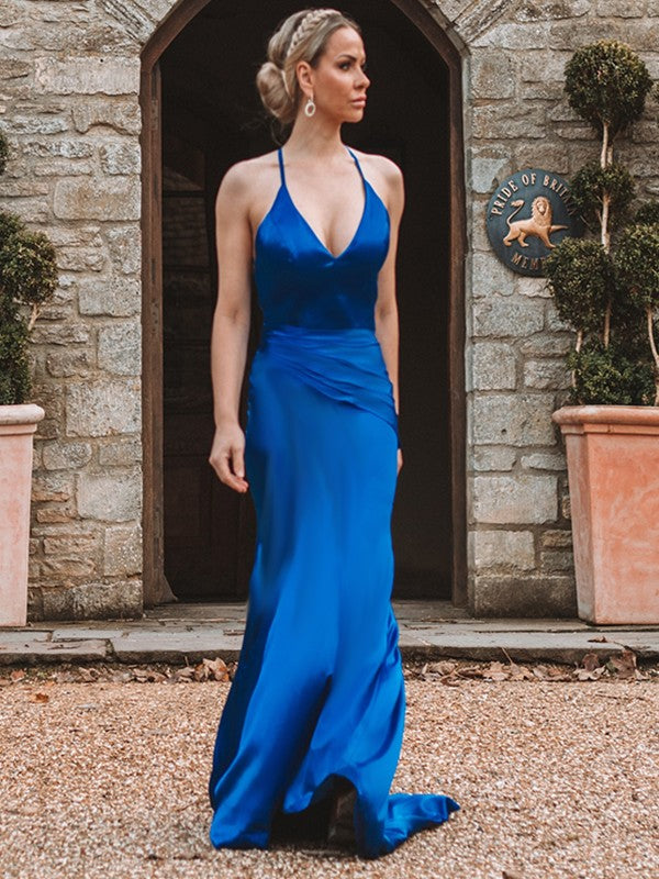 Sheath V-Neck Satin Sleeveless Train Dress - Chloe Dress