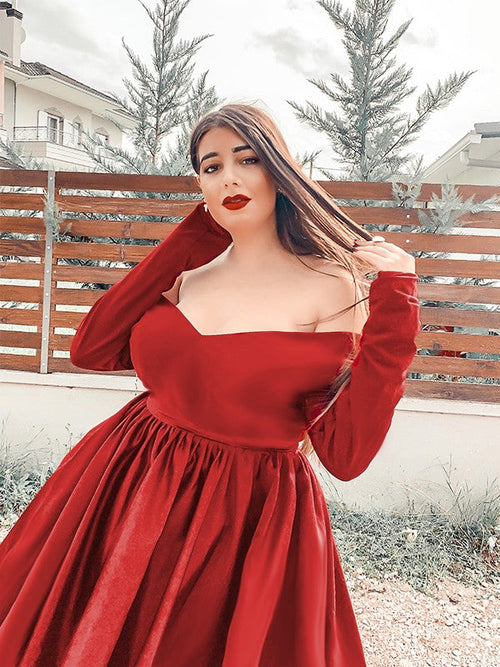 A-Line V-Neck Satin Long Sleeve Ruffled Mini Homecoming Dress - Chloe Dress