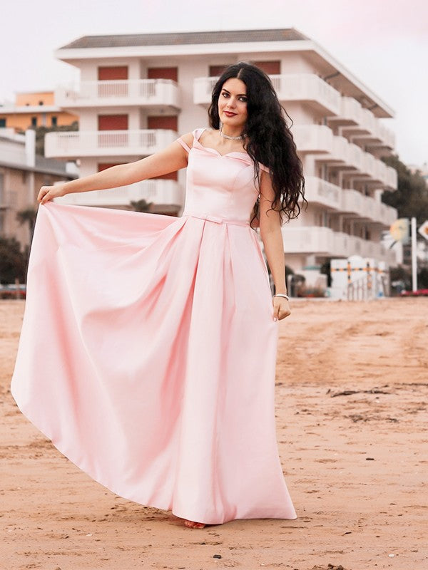 A-Line Satin Sleeveless Ruffled Floor-Length Dress - Chloe Dress