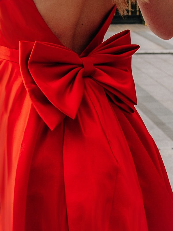 A-Line Square Neck Satin Sleeveless Tea-Length Homecoming Dress - Chloe Dress