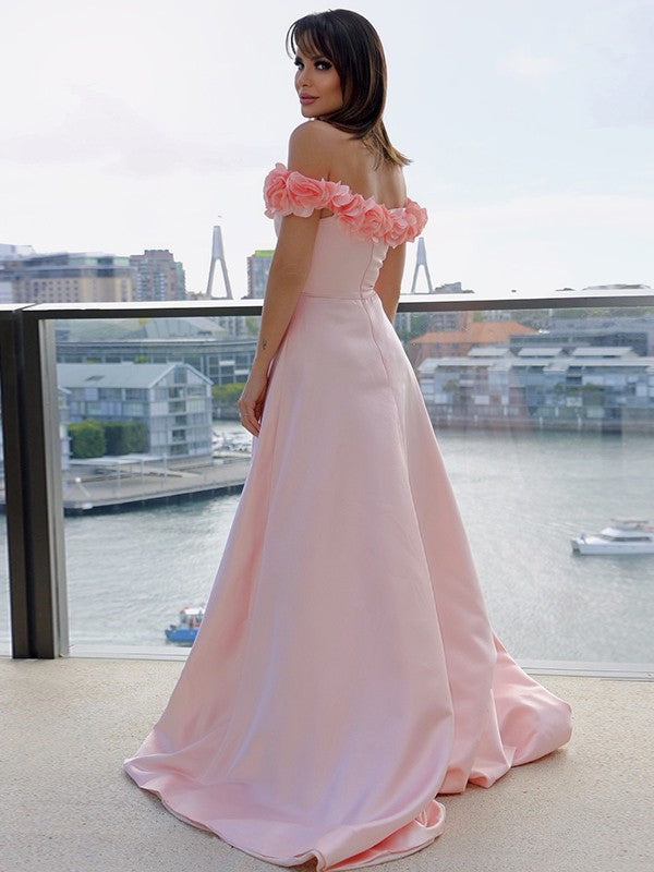 A-Line Satin Sleeveless Train Dress - Chloe Dress