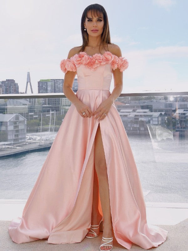 A-Line Satin Sleeveless Train Dress - Chloe Dress