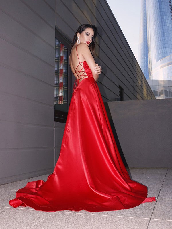 A-Line V-Neck Satin Sleeveless Ruffled Dress - Chloe Dress