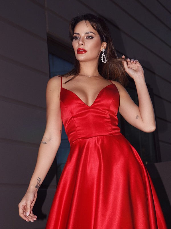 A-Line V-Neck Satin Sleeveless Ruffled Dress - Chloe Dress