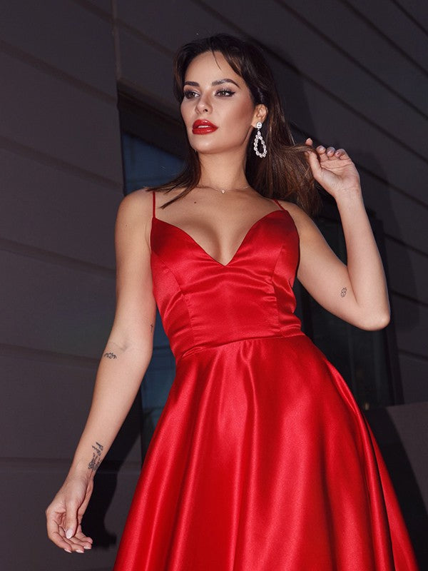 A-Line V-Neck Satin Sleeveless Ruffled Dress - Chloe Dress