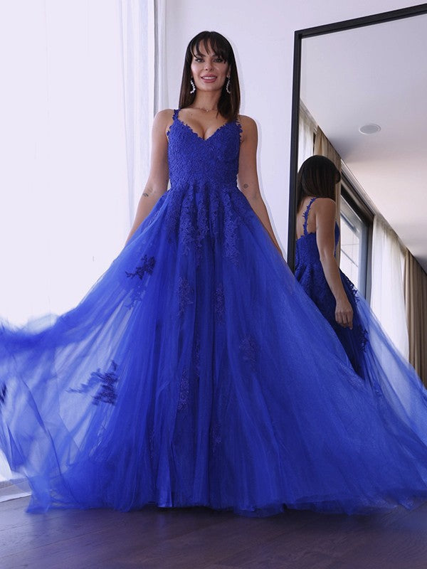 A-Line V-Neck Tulle Sleeveless Train Dress - Chloe Dress