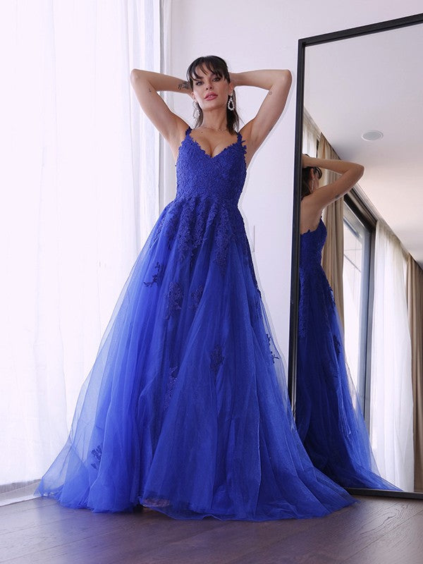 A-Line V-Neck Tulle Sleeveless Train Dress - Chloe Dress