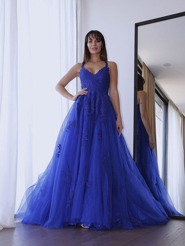 A-Line V-Neck Tulle Sleeveless Train Dress - Chloe Dress
