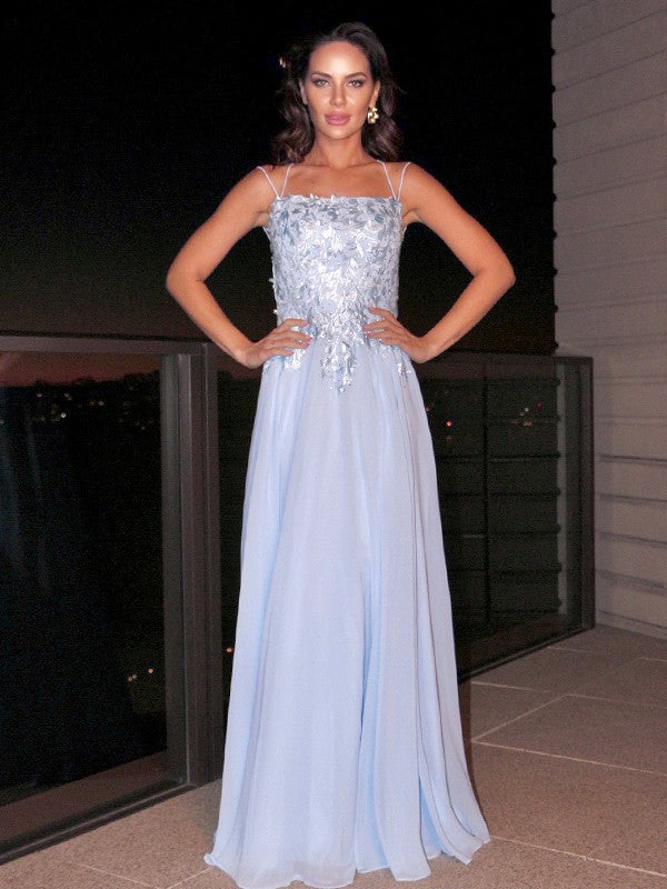 A-Line Square Neck Chiffon Sleeveless Applique Floor-Length Dress - Chloe Dress