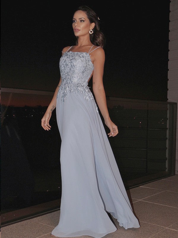 A-Line Square Neck Chiffon Sleeveless Applique Floor-Length Dress - Chloe Dress