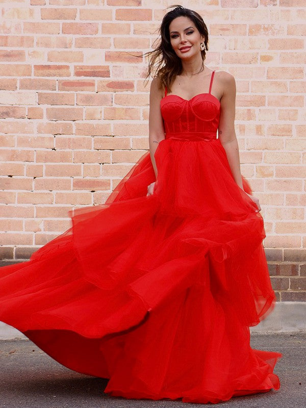 A-Line Spaghetti Strap Tulle Sleeveless Train Dress - Chloe Dress