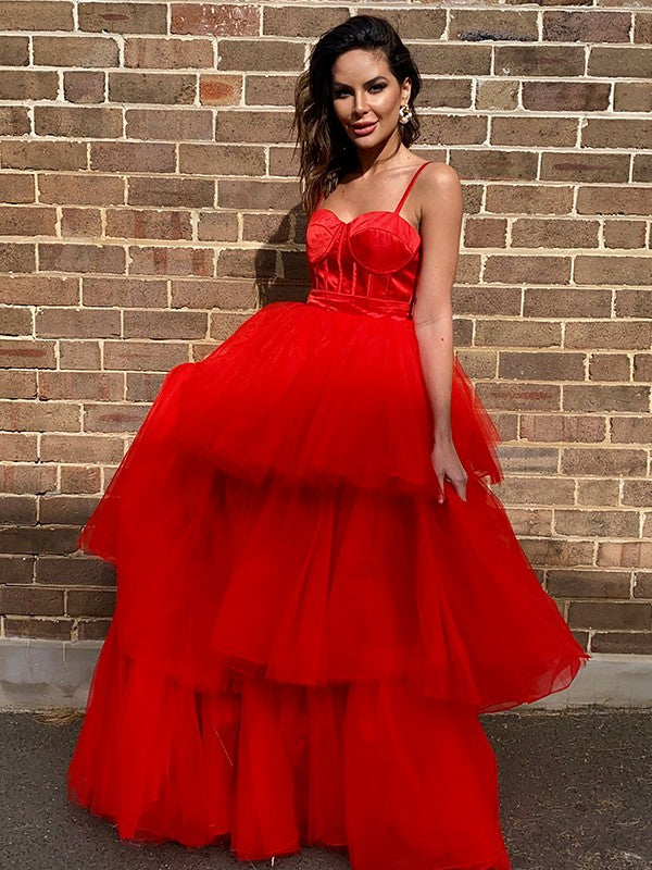 A-Line Spaghetti Strap Tulle Sleeveless Train Dress - Chloe Dress