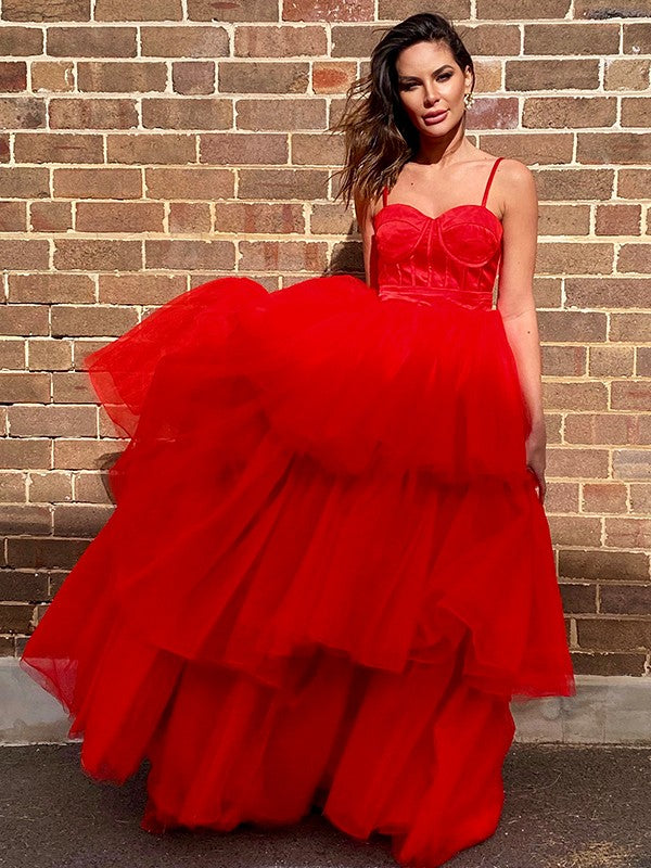 A-Line Spaghetti Strap Tulle Sleeveless Train Dress - Chloe Dress